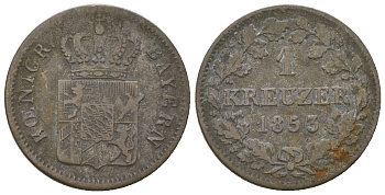Бавария 1 крейцер 1853 Максимилиан II (1848-1864) KM 452 серебро 4668-1216