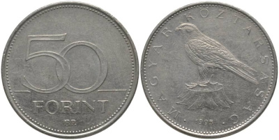 ВЕНГРИЯ 50 ФОРИНТОВ 1995 ПТИЧКА KM 697 латунь плакированная медно-никелем 181-753