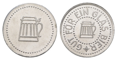 Германия жетон в 1 "стакан пива" ND диаметр 24 мм, вес 1,1 гр алюминий UNC 4638-846