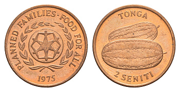 Тонга 2 сенити 1975 ФАО - Планирование семьи KM 43 бронза UNC 4655-843