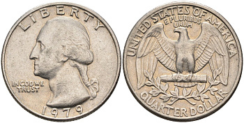 США 25 центов = квотер 1979 Вашингтон KM A164a медь плакированная медно-никелем 4584-1122