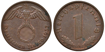 Германия 1 рейхспфенниг 1937 A KM 89, J. 361 бронза 4124-141