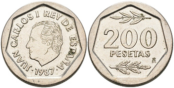 Испания 200 песет 1987 Хуан Карлос I KM 829 медно-никель 3856-524