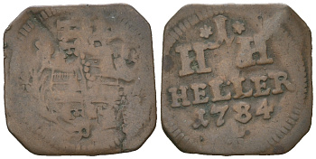 Саксен-Гильдбурггаузен 1 клиппе геллер 1784 Фридрих Саксен-Гильдбурггаузенский (1780-1826), клиппа	KM 110 , Hollmann 147, Slg. Merseburger 3585 медь 54-867