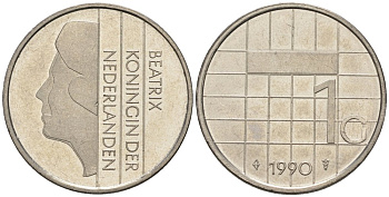 Нидерланды 1 гульден 1990 Беатрикс (1980-2013) KM 205 никель UNC 4579-453