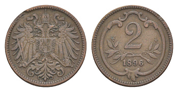 Австрия 2 геллера 1896 Франц Иосиф I (1848-1916) KM 2801 бронза 4639-1011