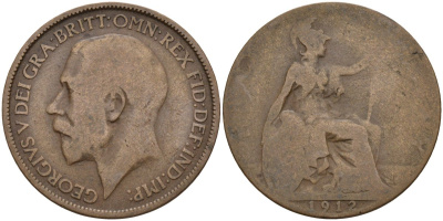 Великобритания 1/2 пенни 1913 Георг V (1910-1936) KM 809, Spink 4056 бронза 4143-645