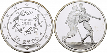 Греция 10 евро 2004 XXVIII летние Олимпийские игры 2004 года в Афинах, гандбол KM 205 серебро PROOF 1069-10-14