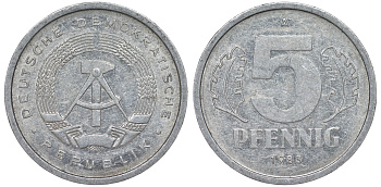 ГДР 5 ПФЕННИГОВ 1983 A КМ 9.2 алюминий 62-443