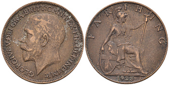 Великобритания 1 фартинг 1923 Георг V (1910-1936) KM 808.2 Spink 4060 бронза 4588-533