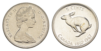 Канада 5 центов 1967 100 лет Конфедерации Канада KM 66 никель BU 4651-329
