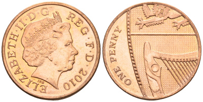 Великобритания 1 пенни 2010 Елизавета II (1952-2022) KM 1107, Spink B6 сталь плакированная медью 4609-714