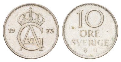 Швеция 10 эре 1973 U, Густав VI Адольф (1950-1973) KM 835 медно-никель aUNC 4627-853