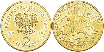 Польша 2 злотых 2010 MW, ИСТОРИЯ ПОЛЬСКОЙ КАВАЛЕРИИ, ЛЕГКАЯ КАВАЛЕРИЯ ГВАРДИИ НАПОЛЕОНА I KM 718 латунь 4114-133