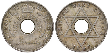 Британская Западная Африка 1/2 пенни 1947 Георг VI KM 18 медно-никель 25-2356