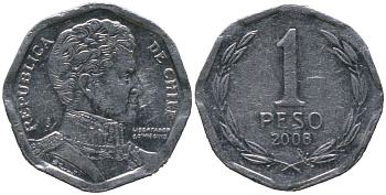 Чили 1 песо 2008 So KM 231, Schon 79 алюминий 4387-813