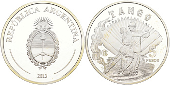 Аргентина 5 песо 2013 ТАНГО KM 179 серебро PROOF 01-151-15