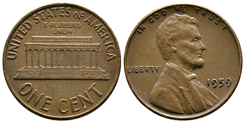 США 1 цент 1959 Авраам Линкольн КМ 201 медь цинк 176-832