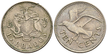Барбадос 10 центов 1979 смеющаяся (Ацтекская) чайка KM 12 медно-никель 220-926