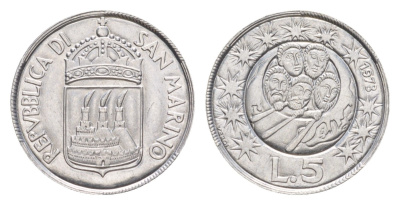 Сан-Марино 5 лир 1973 KM 24 алюминий UNC 4647-163