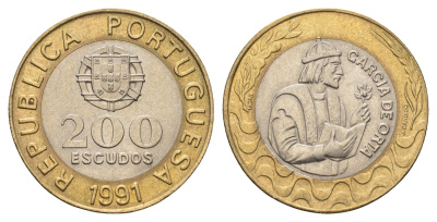 Португалия 200 эскудо 1991 Гарсия Де Орта (1501-1568) KM 655 биметалл UNC 4678-822