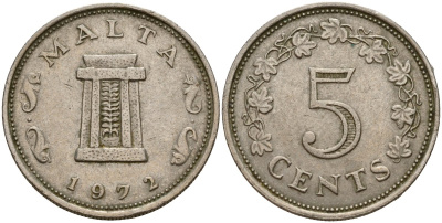 Мальта 5 центов 1972 KM 10 медно-никель 4156-214