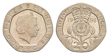 Великобритания 20 пенсов 1998 Елизавета II (1952-2022) KM 990, Spink 4630 (G3) медно-никель 4639-914