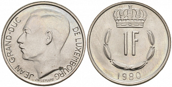 ЛЮКСЕМБУРГ 1 ФРАНК 1980 KM 55 медно-никель UNC 68-613