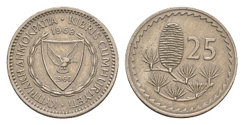 Кипр 25 милей 1968 KM 40 медно-никель 4649-1168