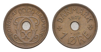 Дания 1 эре 1927 HCN, Кристиан X (1912-1947) KM 826 бронза 4658-136