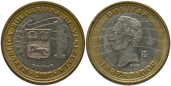 Венесуэла 1 боливар 2007 KM 93, Schon 106 биметалл 4529-151
