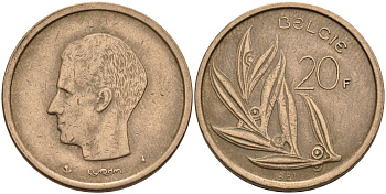 БЕЛЬГИЯ 20 ФРАНКОВ 1981 BELGIE KM 160 никель бронза 68-1146