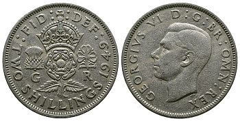 Великобритания 2 шиллинга (флорин) 1949 Георг VI (1936-1952) KM 878, Spink 4107 медно-никель 4381-1224