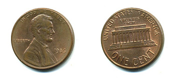 США 1 ЦЕНТ 1986 KM 201b цинк плакированный медью 46-742