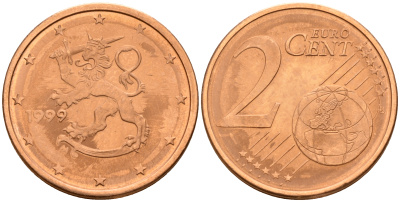 Финляндия 2 евроцента 1999  KM 99 сталь плакированная медью  UNC  4160-347