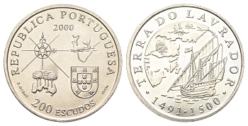 Португалия 200 эскудо 2000 Земля Лабрадор KM 728 медно-никель UNC 4677-613