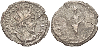 Римская Империя (императоры в Галлии) антониниан 260 - 269 Постум. IMP C POSTVMVS P F AVG / FELICITAS AVG, Фелицитата с кадуцием и рогом Изобилия, Колония Агриппины, Very fine RIC 58 биллон 1073-13-22