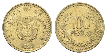 Колумбия 100 песо 1994 KM 285 латунь 4663-452