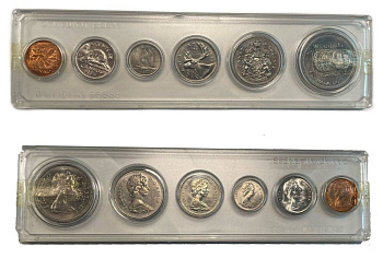 Канада официальный набор из 6 монет (1, 5, 10, 25 и 50 пенсов; 1 доллар) 1974 в оригинальной упаковке, 100 лет городу Виннипег KM 59, 60.1, 77, 62b, 75.1 и 88 UNC 2-5-2-21