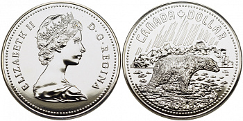 Канада 1 доллар 1980 Арктические территории, полярный медведь KM 128 серебро UNC 1087-6-13