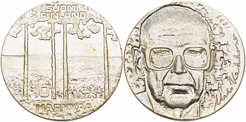 Финляндия 10 марок 1975 S-H, 75 лет президенту Урхо Кекконену KM 54 серебро UNC 1515-1515