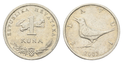 Хорватия 1 куна 2003 западный соловей, нечетный год KM 9.1 медь цинк никель 4659-733