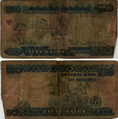 Нигерия 50 найра ND (1991-2000) жители Нигерии, подпись 8 Pick 27 a бумага 6299-66-3-1