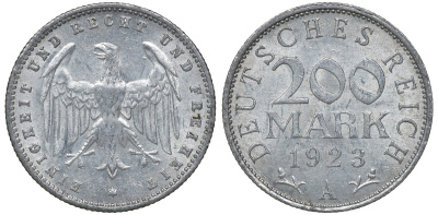 Германия 20 марок 1923 A KM 35, J. 304, Weege 22 алюминий 4163-453