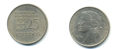 Португалия 25 эскудо 1978 KM 607 медно-никель 176-943