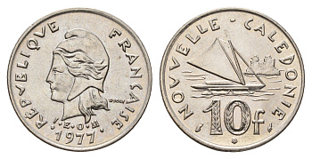 Новая Каледония 10 франков 1977 KM 11 никель UNC 4678-556