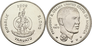 Вануату 10 вату 2009 президент Обама KM 51 медно-никель UNC 118-321