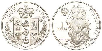 Ниуэ 1 доллар 1996 HMS Bounty KM 85 серебро 272-425