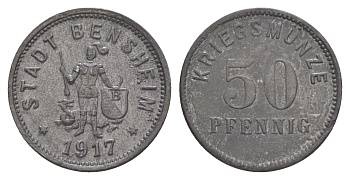 Бенсхайм 50 пфеннигов 1917 Funck 34.4, Men05 1739.5, Men18 2245.5 цинк 3459-542
