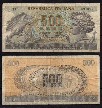 Италия 500 лир 1970 Pick 93 a бумага 2195-25-1-2